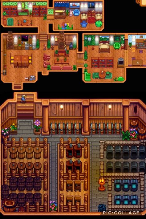 Stardew Farms, Stardew Valley Layout, Stardew Valley Tips, Stardew Valley Farms, Basement Layout, Finished Basement Ideas, Farm Layout, Bar Basement, Basement Design Ideas