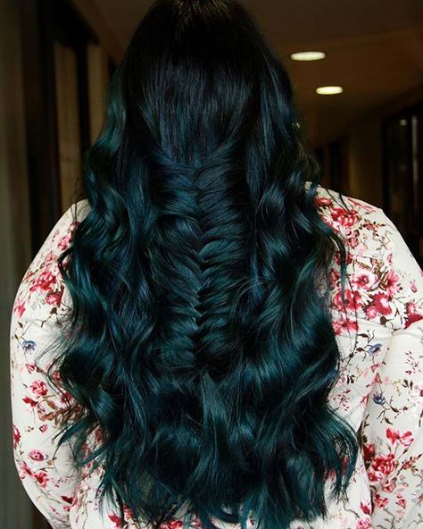 Elegant Hair Color, Black Hair Color Ideas, Blue Black Hair Color, Stylish Hair Colors, Dark Green Hair, Blue Black Hair, Teal Hair, Hair Things, Black Hair Color