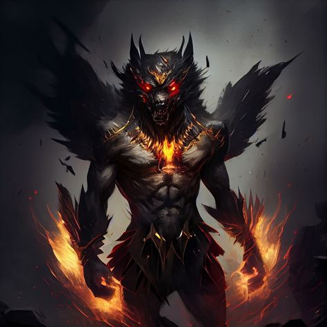 Flamed+ blazing+dark wings+werewolf+mythical+mythology Werewolf With Wings, Winged Werewolf, Demon Werewolf, Werewolf King, Flame Hair, Dark Wings, Anime Wolf, Character Sheet, Angel Art