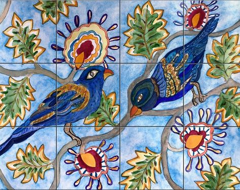 Italian Inspired Decorative Tile Backsplash Kitchen Bathroom Vintage Home Farmhouse Rustic Design T702 - Etsy Decorative Tile Backsplash, Tile Backsplash Bathroom, Home Decor Artwork, Hand Painted Tile, Backsplash Kitchen, Talavera Tiles, Blue Birds, Mural Floral, Tile Murals