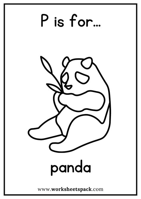 P is for Panda Coloring Page, Free Panda Flashcard for Kindergarten - Printable and Online Worksheets Pack Panda Preschool Activities, P Is For Panda, Panda Colouring Pages, Panda Bear Coloring Pages, Panda Kindergarten, Zoo Animal Coloring Pages, Panda Coloring Pages, Vegetable Coloring Pages, Cars Coloring