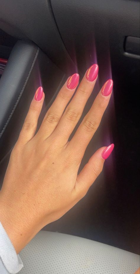 Hot Pink Shiny Nails, Nail Ideas For Hot Pink Dress, Hot Pink Shimmer Nails, Hot Pink Clear Nails, Hot Pink Nails Birthday, Bubblegum Pink Chrome Nails, Bright Pink Nails With Chrome, Pink Shimmery Nails, Hot Pink Chrome