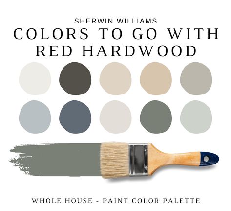 The PDF contains EVERYTHING you need to KNOW about Sherwin Williams Paint Colors that complement RED OAK, CHERRY, and MAHOGANY flooring and cabinets! It includes a list of 16 complementary Sherwin Williams RED OAK Paint Colors that complement each other and work as a WHOLE house color scheme. This is a PREPACKAGED Color Palette Selection Listing that includes the Sherwin Williams complementary color recommendations for walls, ceilings, trims, moldings, doors, and window frames - for your WHOLE H Whole House Color Scheme, Walnut Wood Floors, Dark Wood Trim, Walnut Hardwood Flooring, Red Oak Stain, Wood Floor Colors, Mahogany Flooring, Cherry Wood Floors, Walnut Wood Color