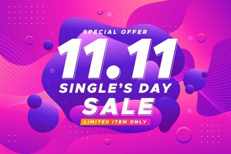 Singles Day Sale, 11 11 Sale Poster, Price List Design, Abstract Gradient, Double Dates, Paid Media, Sales Ads, Sale Banner, Singles Day