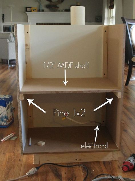 Framing out the cabinet Microwave Cabinet Diy, Island Storage Ideas, Large Kitchen Renovation, Kitchen Island Storage Ideas, Under Counter Microwave, Counter Microwave, Design Kitchen Island, Cookbook Storage, Island Storage