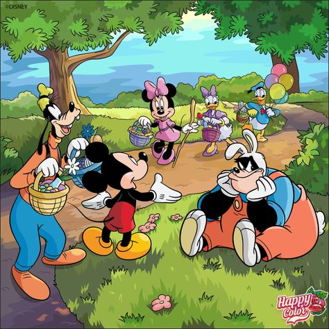 Disney Happy Color Easter Mickey Mouse & Friends Easter Mickey Mouse, Easter Color, Mickey Mouse Images, Disney Paintings, Friend Painting, Disney Easter, Disney Cartoon Characters, Disney Images, Mickey Mouse Minnie Mouse