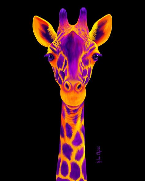 Glowing Animals Art, Black Light Drawings, Neon Effect Painting, Neon Art Drawings, Glowing Animals, Neon Drawings, Burger Neon, Neon Animals, Neon Art Painting