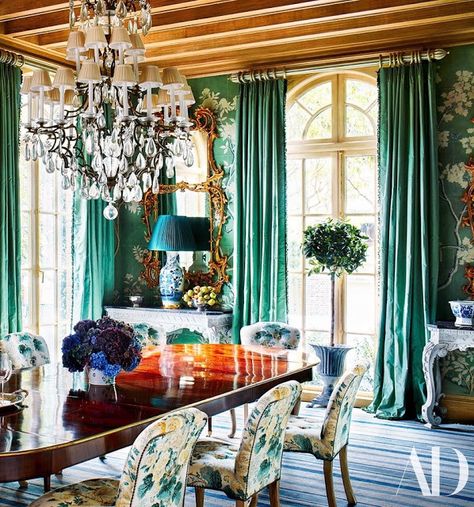 Chinoiserie Dining Room, Living Colors, Dinner Plans, San Francisco Houses, House Of Turquoise, New York Homes, Green Walls, Chinoiserie Chic, The Dining Room