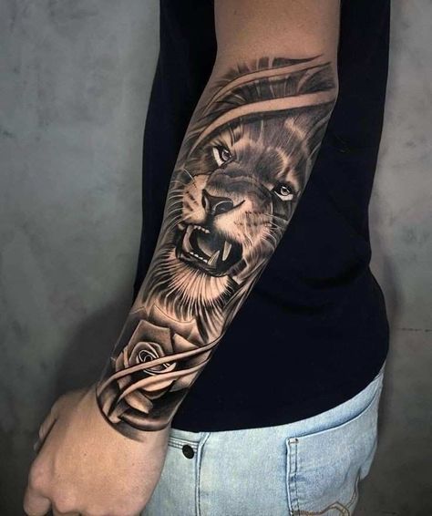 Lion Tattoo Design Forearm, Lion Tattoo Forearm, Tato Realis, Calf Tattoo Ideas, Lion Forearm Tattoos, Cute Tattoo Ideas, Terrible Tattoos, Haha Photos, Cute Tattoo