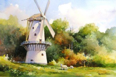 dutch windmills photos - Google Search Windmill Images, Paper Windmill, Windmill Landscaping, Landscape Clipart, Old Windmills, Dutch Windmills, Architectural Sketch, Watercolor Drawing, Watercolor Clipart