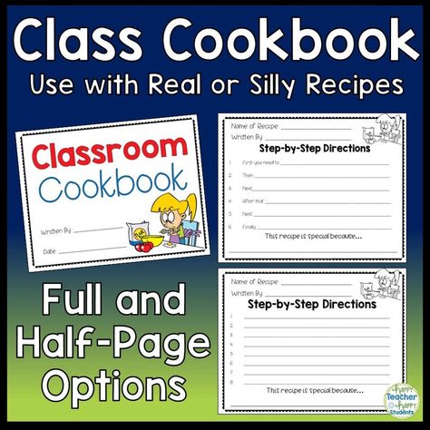 Classroom Cookbook Project Silly or Real Recipes Cookbook for Kids Cookbook Template Recipe Template Cookbook Fundraiser for Kids - Etsy Classroom Cookbook, Cookbook Fundraiser, Kids Cookbook, Cookbook Template, Happy Students, Recipe Template, Thanks Giving, Food Names, Food Writing