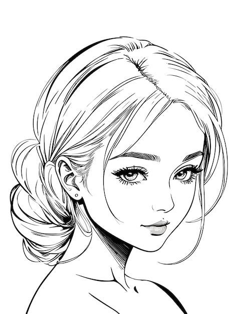 Girl Head Drawing, Female Anime Drawing, Cute Girly Drawings, Girl Drawing Reference, Drawing White On Black, Drawing Of Women, Small Sketchbook, Adobe Illustrator Design, Fashion Illustration Collage