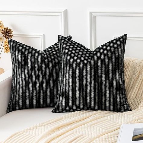 Amazon.com: Kevin Textile Pack of 2 Farmhouse Decorative Throw Pillow Covers Burlap Linen Cushion Cover Striped Pillowcase, Black 18 x 18 inches 45 x 45 cm : Home & Kitchen Farmhouse Throws, Chair Bedroom, Farmhouse Throw Pillow, Garden Pillows, Modern Bedroom Decor, Couch Chair, 16x16 Pillow Cover, Nana Gifts, 20x20 Pillow Covers