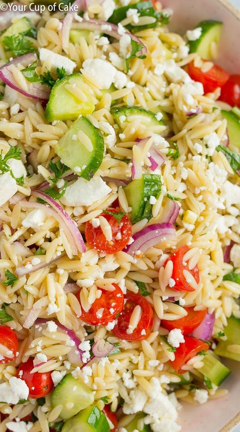 Best Orzo Pasta Salad, Orzo Arugula Salad, Orzo Arugula, Orzo Pasta Salad Recipe, Cup Of Cake, Orzo Dishes, Greek Orzo Salad, Orzo Salad Recipes, How To Cook Orzo