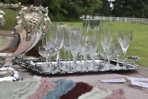 Thrifted Champagne Glasses, Thrifted Champagne Glasses Wedding, Thrifted Glasses Wedding, Birthday Moodboard, Vintage Champagne Glasses, Bottle Of Champagne, Wedding Champagne Glasses, Glasses Wedding, Linen Cocktail Napkins