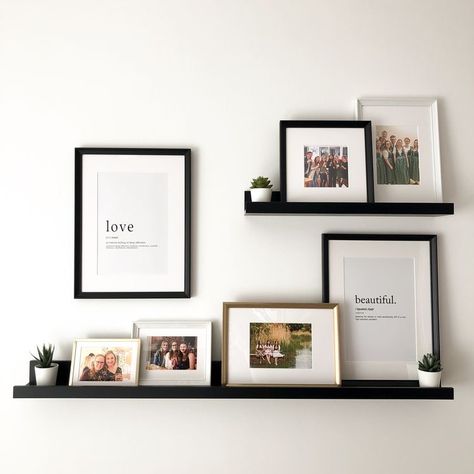 House Decor White, Reka Bentuk Ruang Tamu, Ikea Picture Ledge, Picture Shelves, Picture Ledge, Decor Ikea, Hallway Ideas Colour, Front Room, Design Living