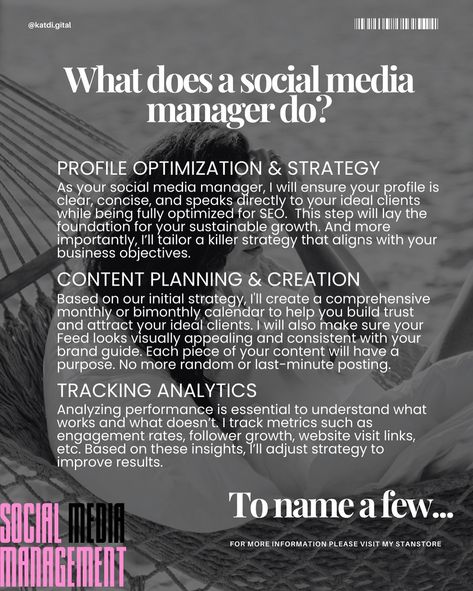 WHAT DOES A SOCIAL MEDIA MANAGER DO? 🧐 One of the biggest misconceptions about social media managers is that we just post and schedule posts. The second myth is that social media is so easy, anyone can DIY 🔧 their socials. If you ever think so, I hope this mini carousel can change your perception of US. Swipe right for the FULL breakdown. AND if you have been on the fence about having me as YOUR social media manager to make your life easier, the time is NOW 🥳 I’ve opened my books for Jun... Mini Carousel, About Social Media, Time Is Now, Content Planning, Can Diy, Swipe Right, Ideal Client, My Books, Build Trust