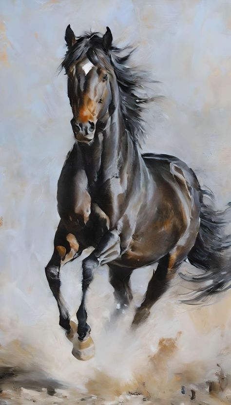 Black Horse Running, Equine Art Paintings, Wild Horses Running, Horse Oil Painting, Horse Running, Modern Impressionism, Horse Wallpaper, African Art Paintings, Majestic Horse