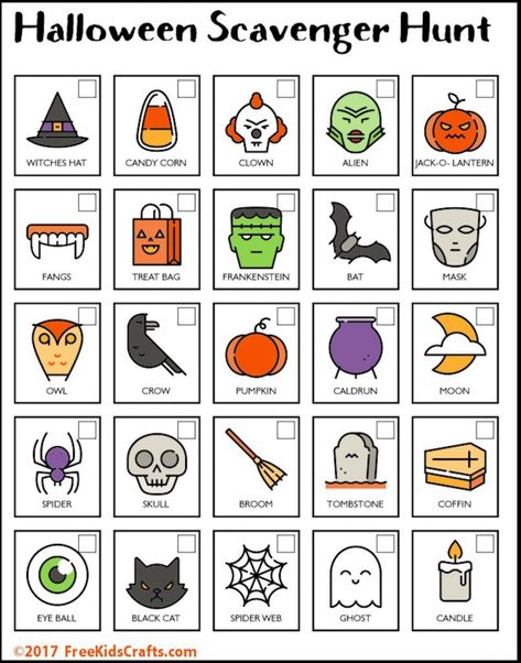 Image of Halloween Scavenger Hunt Scavenger Hunt Halloween, Picture Scavenger Hunts, Halloween Labels Printable, Fall Scavenger Hunt, Halloween Scavenger Hunt, Halloween Games For Kids, Halloween Labels, Scavenger Hunt For Kids, Halloween Party Games