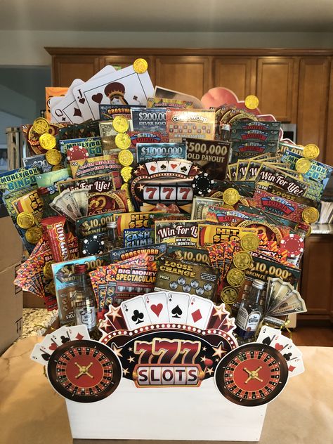 Man Crates Diy Gift Ideas, Casino Gift Basket, Themed Baskets For Raffles, Raffle Basket Ideas Fundraising, Euchre Tournament, Raffle Basket Ideas, Stag And Doe, Hockey Tournaments, Raffle Basket