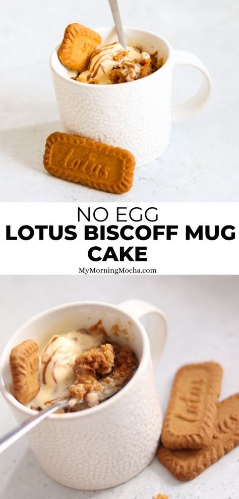 Here's how to make the best Lotus Biscoff mug cake in the microwave. This easy recipe has no egg or sugar, it takes 5 minutes to make and it tastes so good. via @MyMorningMocha Lotus Mug Cake, Biscoff Mug Cake, Mug Cake Easy, Cake In The Microwave, Mugcake Recipe, Coffe Mug Cake, Diet Cake, Lotus Biscuits, Biscoff Cake