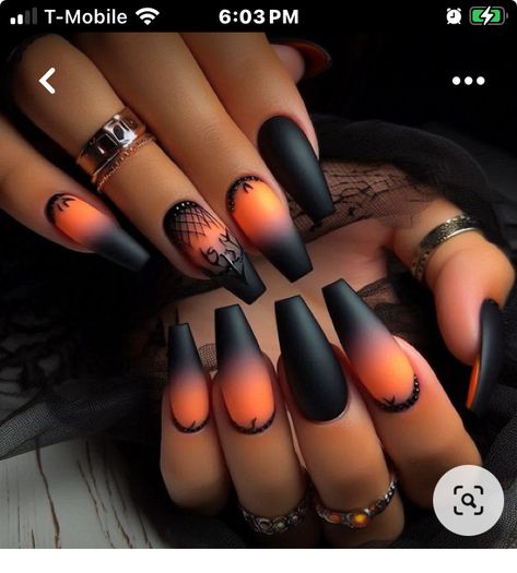 Halloween Nails With Jewels, Dark Nail Ideas Acrylic, Ombré Halloween Nails, Holloween Nails Idea, Witchy Nails Stiletto, Classy Halloween Nails Short, Halloween Nails Coffin Shape, Glamgoth Nails, Orange And Black Nails