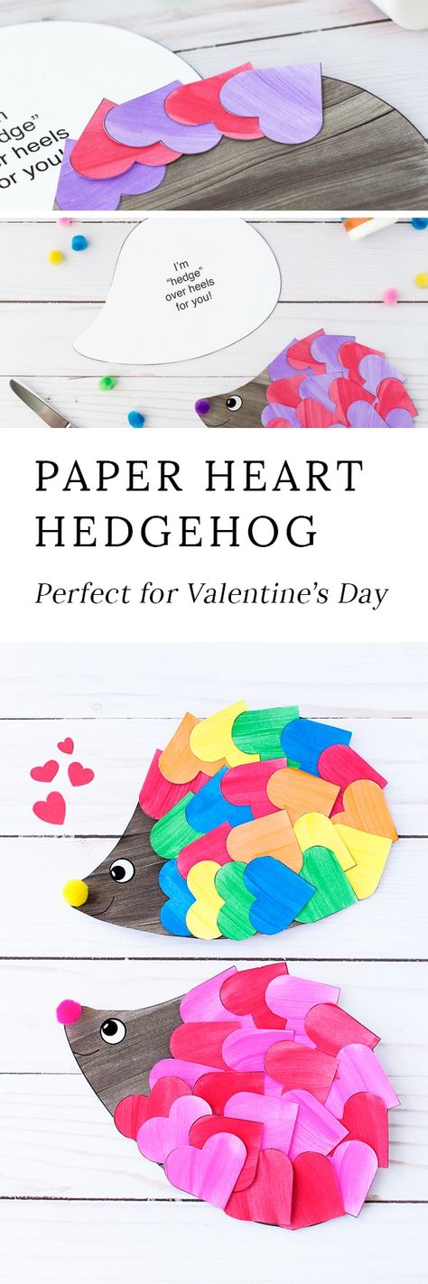 Just in time for Valentine's Day, kids of all ages will enjoy creating a darling heart hedgehog craft with paper hearts, paint, and pom poms. This easy kids craft includes a printable template, making it perfect for home or school. #valentinesday  #valentinesdaycraftsforkids #hedgehogcraftsforkids #easycraftsforkids #printablecrafts #homemadevalentines #funvalentinesdaycraftsforkids via @https://www.pinterest.com/fireflymudpie/ Hedgehog Craft, February Crafts, Valentine Craft, Valentine's Day Crafts For Kids, Preschool Valentines, Valentine Crafts For Kids, Valentines Art, Valentines Day Activities, Groundhog Day