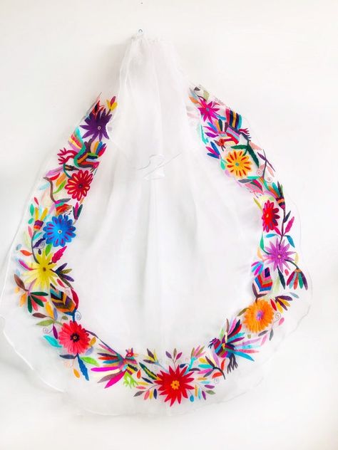 Piece The Veil, Veil Floor Length, Mexican Inspired Wedding, Otomi Embroidery, Mexican Wedding Dress, Veil Length, Fiesta Wedding, San Ysidro, Mexican Embroidery