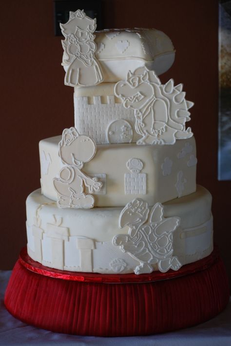 Mario Wedding Cake, Mario Wedding, Nintendo Party, Video Game Wedding, Mario Theme, Gamer Wedding, Super Mario Cake, Brothers Wedding, Nerd Wedding