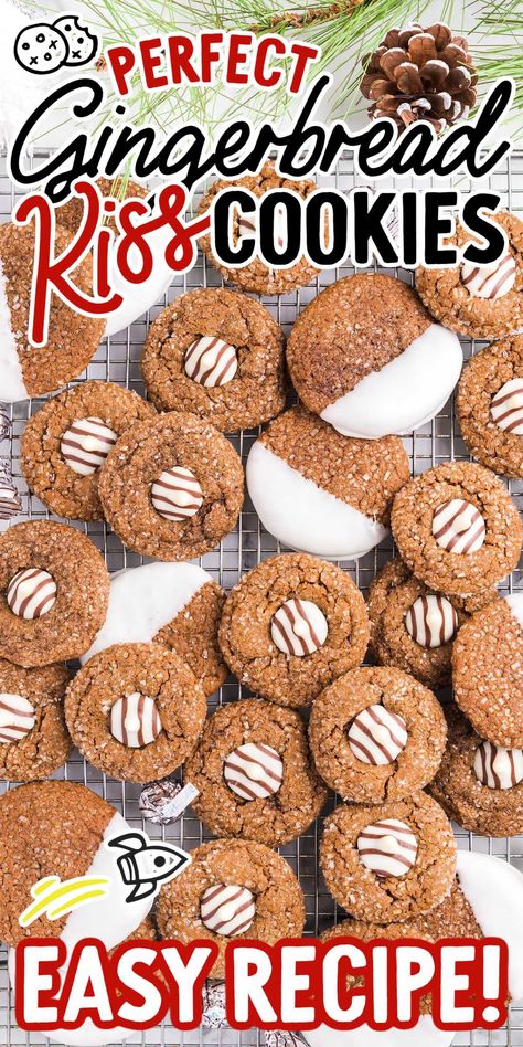 Gingerbread Kiss Cookies Cookies With Hershey Kisses, Gingerbread Cookie Dip, Kiss Cookie Recipe, Gingerbread Dessert, Hershey Kiss Cookies, Soft Gingerbread, Quick Cookies Recipes, Quick Cookies, Cookie Plate