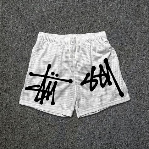 Stussy Pants, Graphic Clothing, Graphic Streetwear, Fashion Sportswear, Clothing Manufacturer, Mesh Shorts, Print Graphic, Vintage Graphic, Printed Drawstring