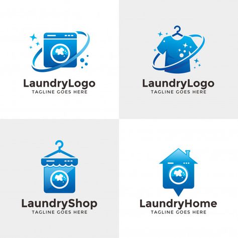 Set of laundry logo design template Ironing Business, Laundromat Business, Laundry Logo, Laundry Icons, P Logo Design, Clean Logo Design, Self Service Laundry, Laundry Business, Commercial Design Exterior