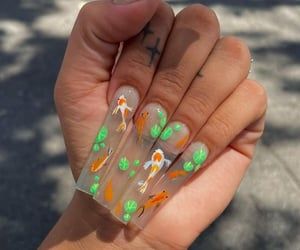 Koi Nails, Unique Nails, Dream Nails, Lily Pads, Long Nails, Aesthetic Girl, Nails Inspiration, Pretty Nails, Cute Nails