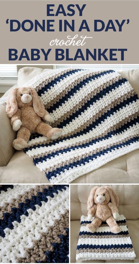 Easy ‘Done in a Day’ Crochet Baby Blanket - Dabbles & Babbles Baby Boy Crochet Blanket, Crocheted Baby Blanket, Crochet Baby Blanket Free Pattern, Easy Baby Blanket, شال كروشيه, Easy Crochet Baby Blanket, Crochet For Beginners Blanket, Crochet Baby Boy, Easy Crochet Baby