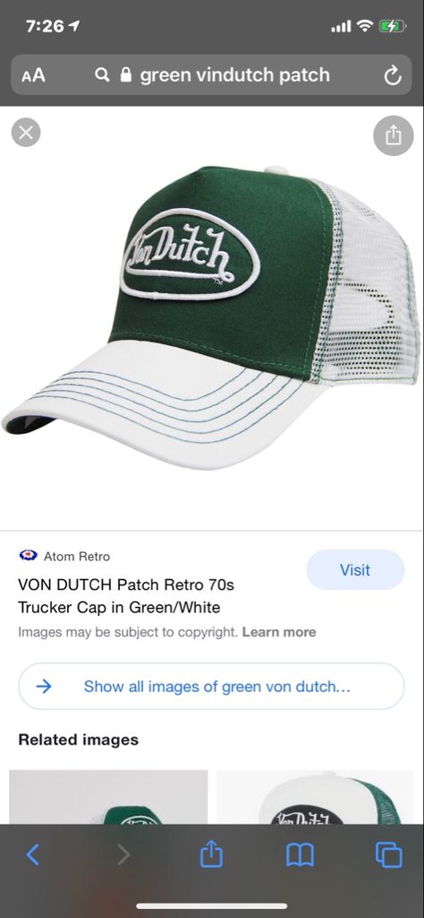 Green Von Dutch Hat, Von Dutch Cap, Von Dutch Hat, Green Hat, Von Dutch, Green Hats, White Image, Retro 70s, Trucker Cap