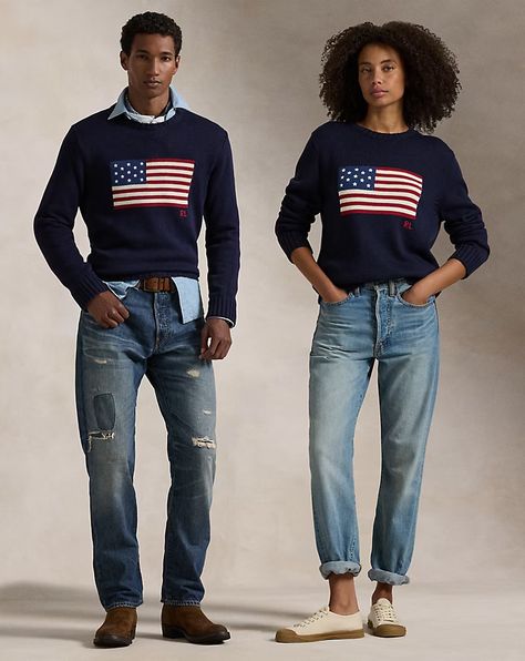 The Iconic Flag Sweater Flag Sweater, Polo Ralph Lauren Sweater, Star Spangled Banner, American Flag Sweater, Solid Sweaters, Fitted Turtleneck, Ralph Lauren Sweater, Heritage Brands, Blue Sweaters