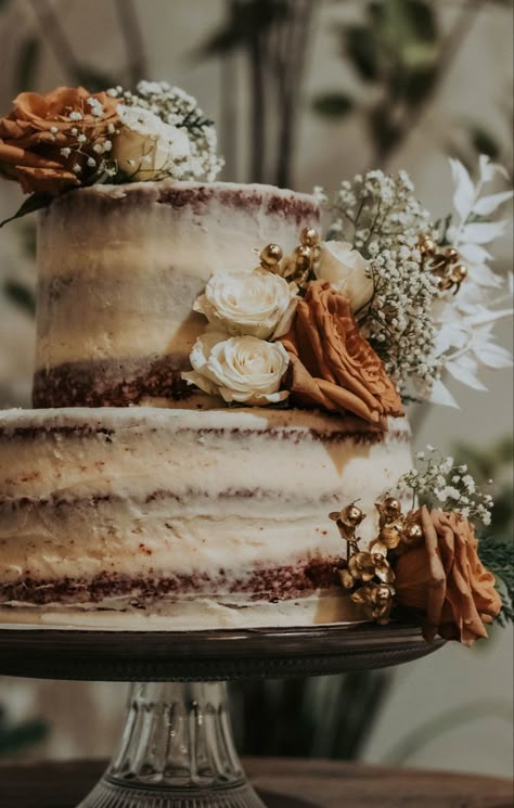 Fall Naked Wedding Cake, Rustic Autumn Wedding Cake, Single Tier Wedding Cake Rustic Fall, Two Tier Wedding Cake Rustic Fall, Autumn Wedding Cake Topper, Wedding Dessert Table Decor, Barn Wedding Centerpieces, Boho Wedding Cake, Wedding Cake Ombre