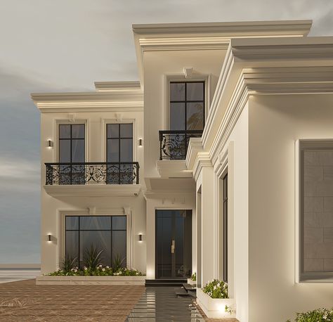 Classic Houses Architecture, New Classic Villa Interior Design, House Exterior Classic, New Classic Villa Exterior Design, New Classic Exterior, Classic Villa Exterior, New Classic Villa, Modern Villa Exterior, Villa Exterior Design