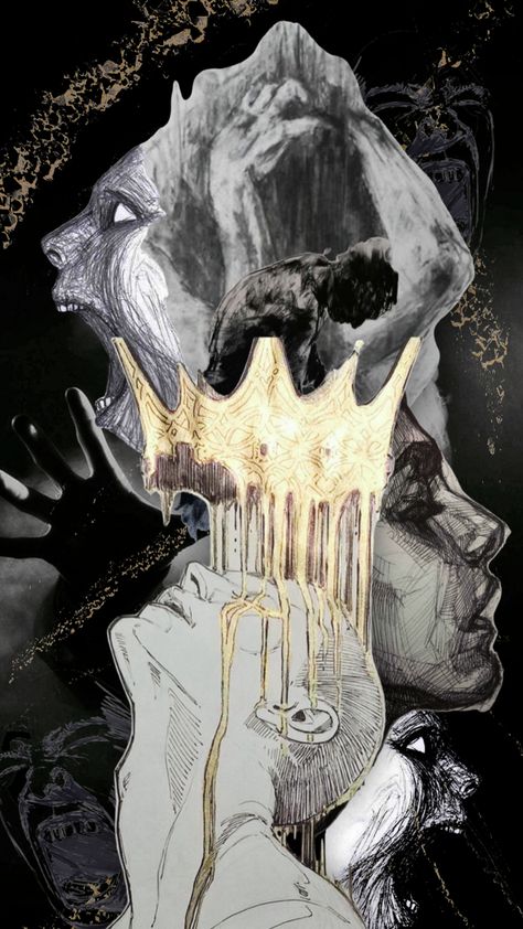 Cost of the Crown 👑 #gold #black #dark #collage #moody #art #aesthetic #crown #king #karthika Aesthetic Crown, Dark Collage, Crown Drawing, Crown King, Crown Aesthetic, Crown Art, Gold Acrylic Paint, Futuristic Aesthetic, Moody Art