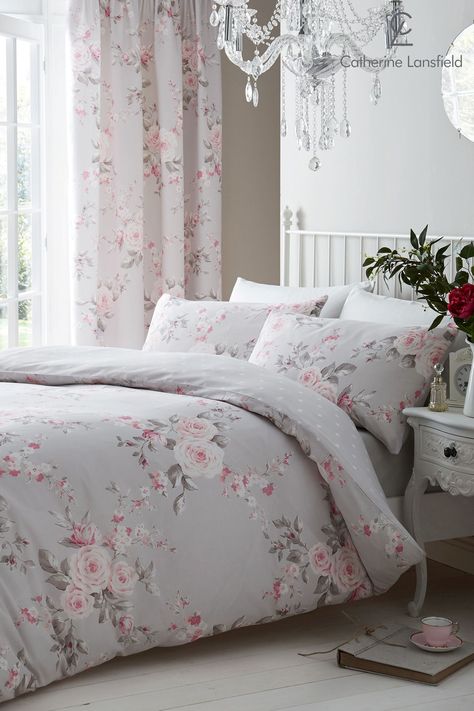 Catherine Lansfield, Grey Linen Bedding, Double Duvet, Floral Duvet Cover, Floral Duvet, Reversible Duvet Covers, Pleated Curtains, Cotton Duvet Cover, Cotton Duvet