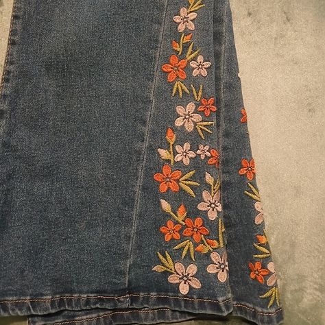 Embroidered Flare Jeans. High Rise, New With Tags. Bell Bottom Jeans With Fabric Insert, Embroidered Flared Jeans, Flare Jeans With Lace, Embroidered Bell Bottom Jeans, 70s Embroidery Jeans, Jeans With Embroidered Flowers, Embroidered Jeans Aesthetic, Embroidered Flare Jeans, 70s Flare Jeans