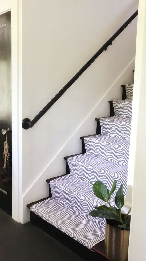 DIY Stair Runner Madebycarli Diy Stair Runner, Old Staircase, Minwax Gel Stain, Stair Case, Diy Stairs, Rug Runners, Case Ideas, Flat Woven Rug, Diy Makeover