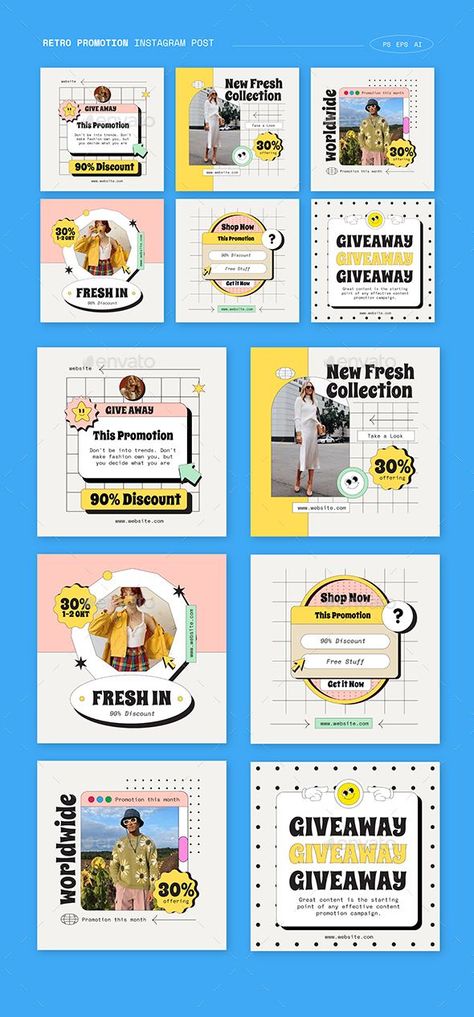 Retro Instagram Promotion Post 90s Social Media Design, Web Design Social Media Post, Promotional Instagram Post, Promotion Instagram Post, Retro Social Media Post, Social Media Post Graphic Design, Social Media Post Illustration, Instagram Post Illustration, Retro Design Elements