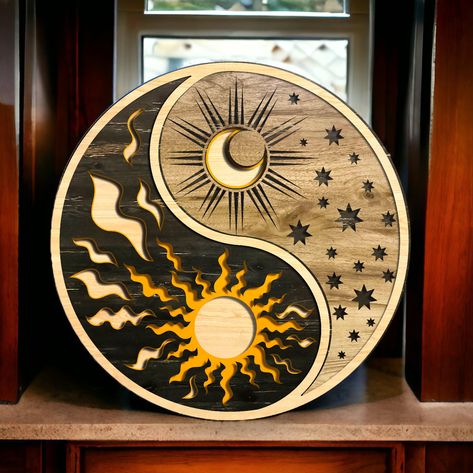 Yin Yang Mandala Laser Cut Wooden Wall Art - Multi-Layered Spiritual Decor for Living Room, Bedroom, Office, and More by Bohemdecor on Etsy Yin Yang Mandala, Yin Yang Wall, 3d Mandala, Spiritual Decor, Mandala Wall Art, Lasercut Design, Decor For Living Room, Wooden Decor, Wooden Wall Art