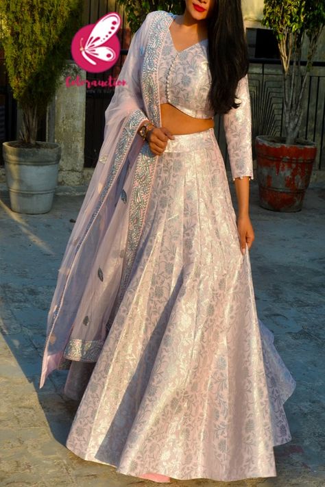 Mauve Pink Brocade Lehenga with Mauve Pink Net Heavy Dupatta Banarsi Silk Lehenga, Free Crochet Top Patterns, Lehenga Indian, Brocade Lehenga, Simple Lehenga, Indian Outfits Lehenga, Lehenga Designs Simple, Lehenga Blouse Designs, Wedding Blouse Designs