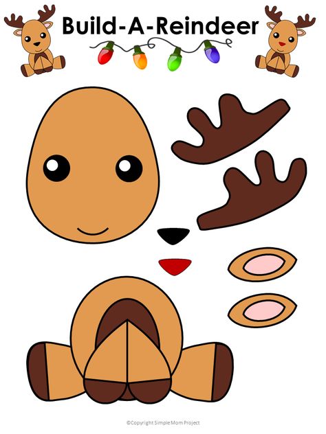 Click and print this easy to make reindeer template for kids of all ages, including preschoolers and toddlers. Give this reindeer as a fun Christmas card, gift him, make Christmas tags or use him as a diy Christmas ornament! #Christmas #ChristmasCrafts #Reindeer #ReindeerCrafts #RudolphOrnament #DiyChristmasOrnaments #SimpleMomProject Build A Reindeer Printable, Build A Reindeer, Christmas Reindeer Craft, Reindeer Template, Juleverksted For Barn, Reindeer Craft, Monthly Crafts, Preschool Christmas, Christmas Classroom