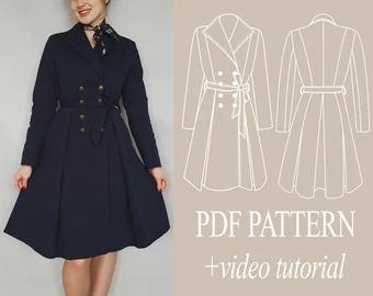 Diy Winter Coat Sewing, Wool Coat Pattern, Trench Coat Sewing Pattern, Woman Trench Coat, Sherlock Coat, Trench Coat Pattern, Winter Coat Pattern, Pleated Skirt Pattern, Coat Sewing Pattern