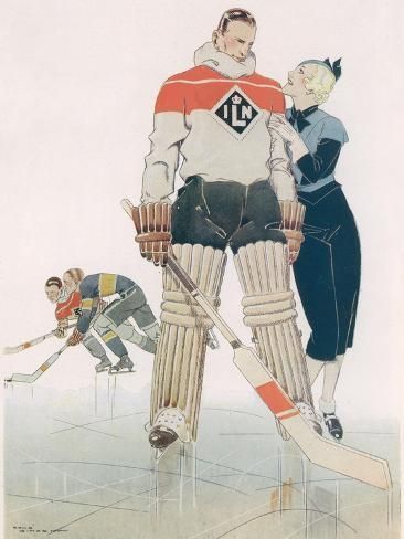 Photographic Print: Illustration Showing a Muscular Ice Hockey Player with His Doting Girlfriend : 12x9in Macro Photography Insects, Vintage Hockey, Women's Hockey, Ice Hockey Players, Print Illustration, Hockey Player, Art Style Inspiration, Hockey Players, Ice Hockey