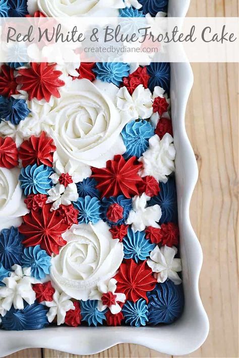 Red And Blue Cake, Lemon Sour Cream Cake, Patriotic Cake, Fourth Of July Cakes, Blue Frosting, 4th Of July Cake, July Recipes, Sour Cream Cake, 4th Of July Desserts