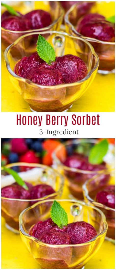 Honey Berry Sorbet - sweet and tart, absolutely refreshing summer treat with just 3 ingredients. A must try summer dessert! Recipe Using Honey, Honey Berry, Berry Sorbet, Grilled Fruit, Yummy Ice Cream, Sorbet Recipes, Berries Recipes, Honey Recipes, Frozen Treat